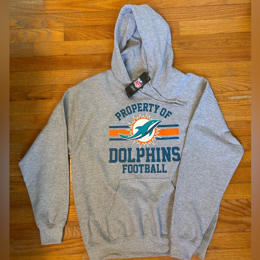 NWT Miami Dolphins Hoodie Gray Sweatshirt NFL Team Apparel Medium